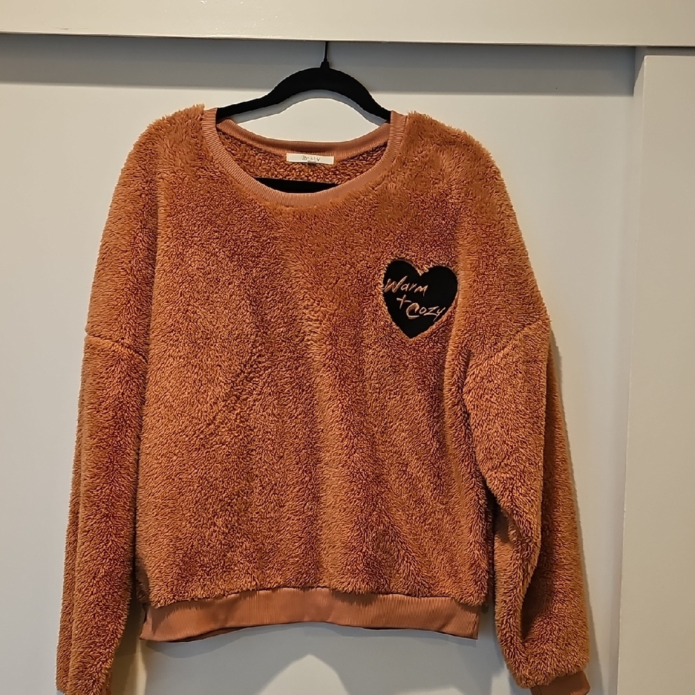 Zoe + Liv Brown Fleece Pullover